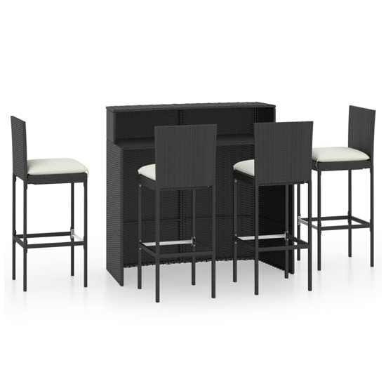 Selah Poly Rattan Bar Table With 4 Audriana Chairs In Black