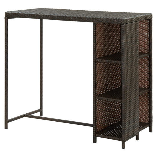 Selah Poly Rattan Bar Table With Storage Rack In Brown