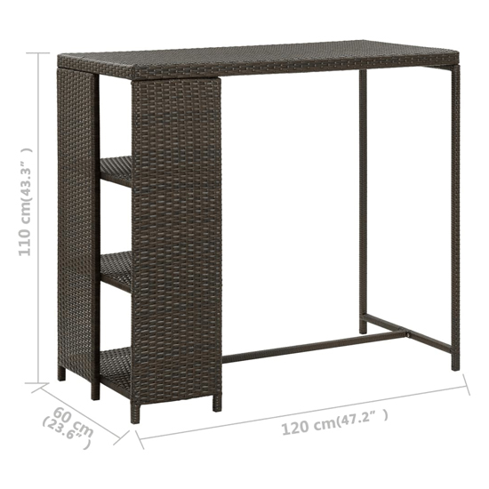 Selah Poly Rattan Bar Table With Storage Rack In Brown
