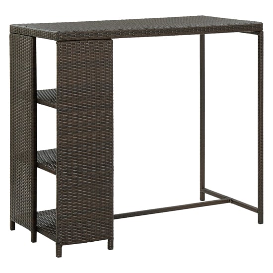Photo of Selah poly rattan bar table with storage rack in brown