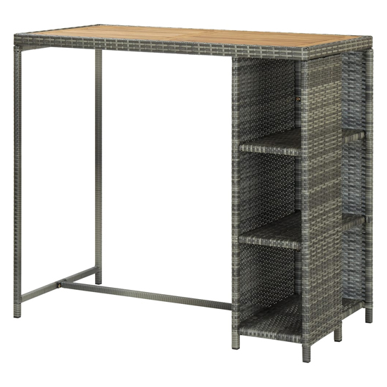 Selah Poly Rattan Bar Table With Storage Rack In Oak And Grey