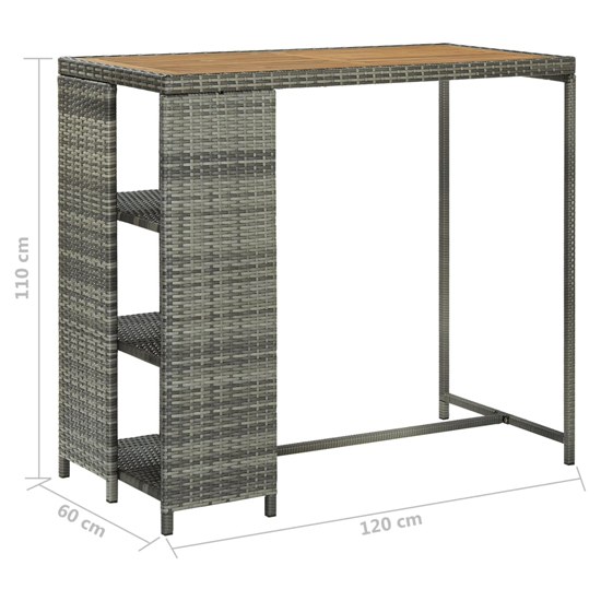 Selah Poly Rattan Bar Table With Storage Rack In Oak And Grey