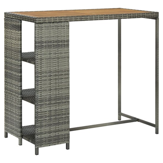 Selah Poly Rattan Bar Table With Storage Rack In Oak And Grey