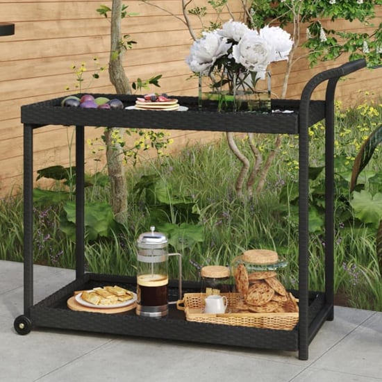 Product photograph of Selah Poly Rattan Drinks Trolley With 2 Shelves In Black from Furniture in Fashion