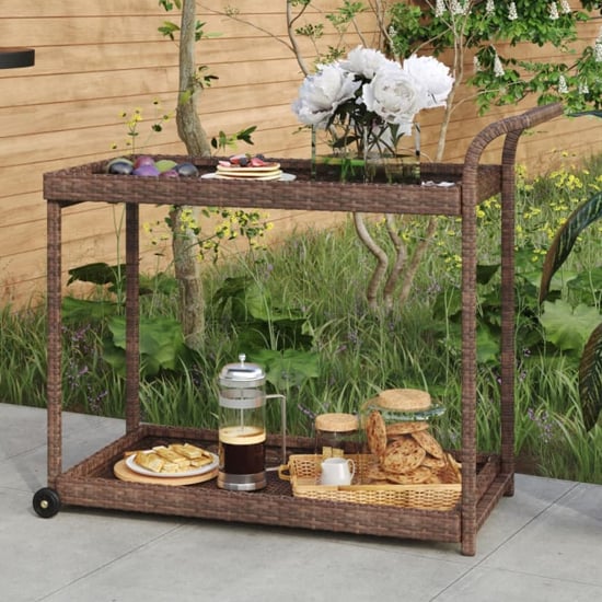 Selah Poly Rattan Drinks Trolley With 2 Shelves In Brown