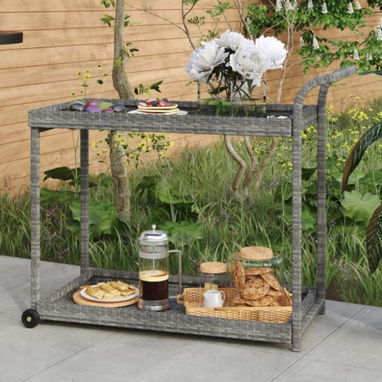 Read more about Selah poly rattan drinks trolley with 2 shelves in grey