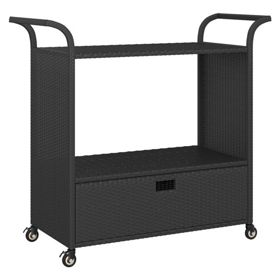 Selah Poly Rattan Drinks Trolley With Drawer In Black