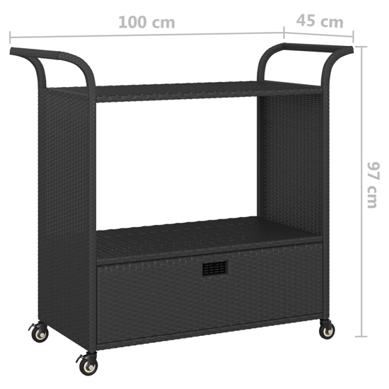 Selah Poly Rattan Drinks Trolley With Drawer In Black