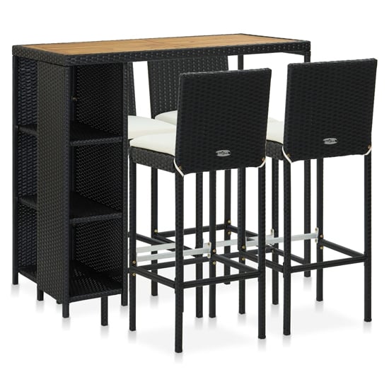 Selah Rattan Bar Table With 4 Audriana Chairs In Oak And Black