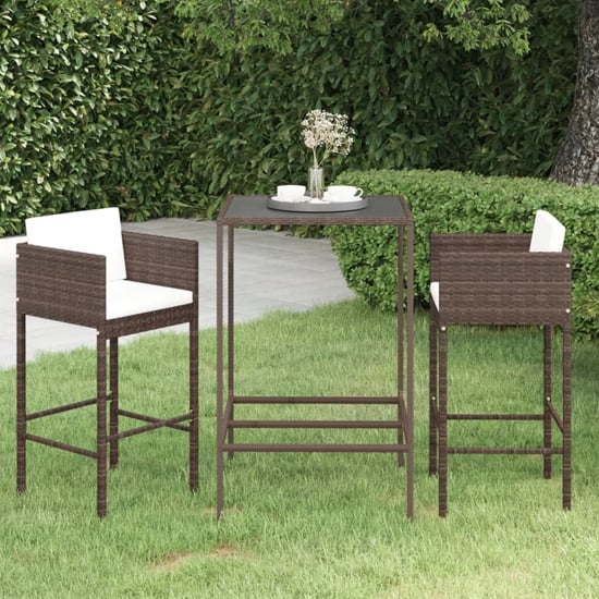 Photo of Selah small glass top bar table with 2 avyanna chairs in brown