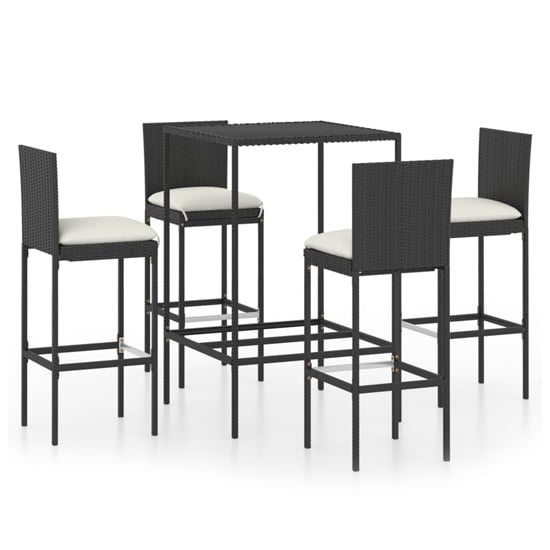 Photo of Selah small glass top bar table with 4 audriana chairs in black