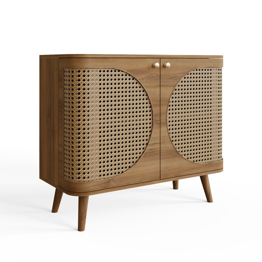 Selbourne Rattan Storage Cabinet with 2 Doors in Oak