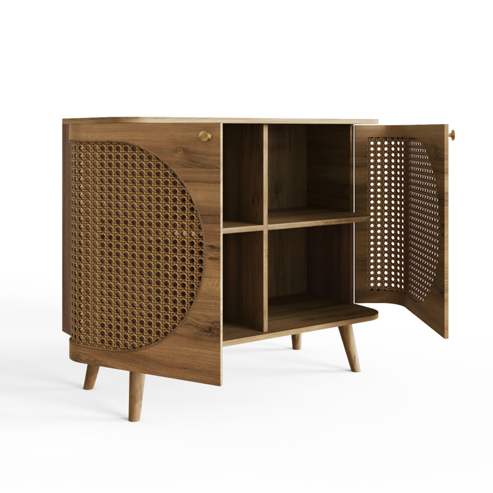 Selbourne Rattan Storage Cabinet with 2 Doors in Oak