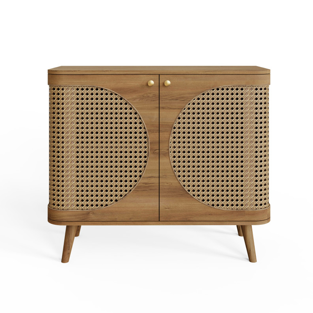Selbourne Rattan Storage Cabinet with 2 Doors in Oak
