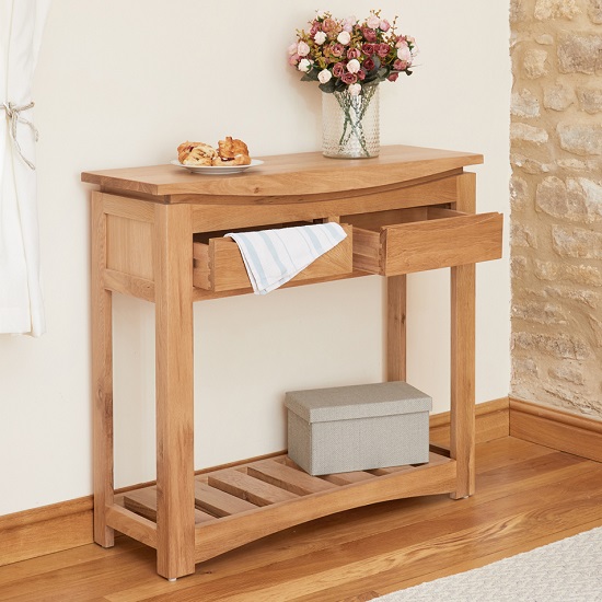 Seldon Contemporary Console Table In Oak With 2 Drawers_2
