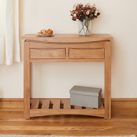 Seldon Contemporary Console Table In Oak With 2 Drawers_4