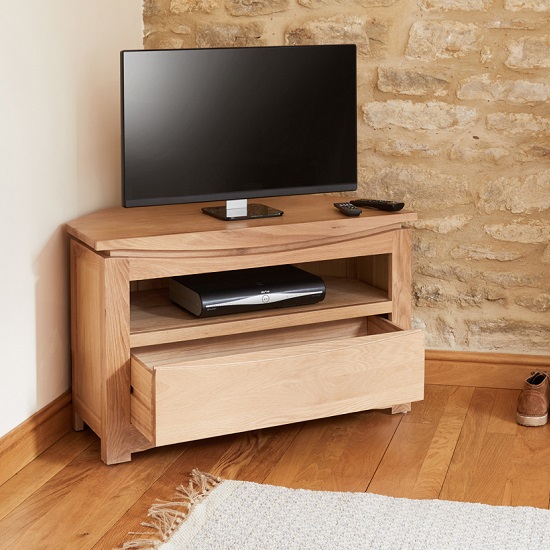 Seldon Wooden Corner TV Stand In Oak With 1 Drawer_2