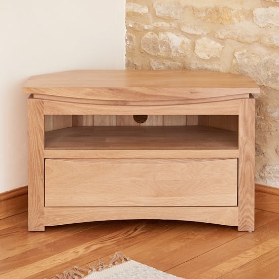 Seldon Wooden Corner TV Stand In Oak With 1 Drawer_3