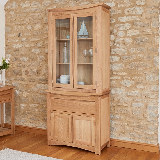 Seldon Display Cabinet In Oak With 4 Doors With Light