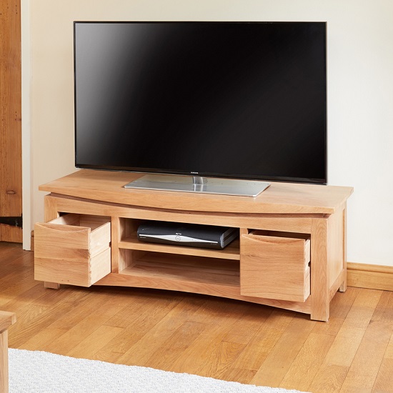 Seldon Wooden TV Stand Rectangular In Oak With 2 Drawers_2