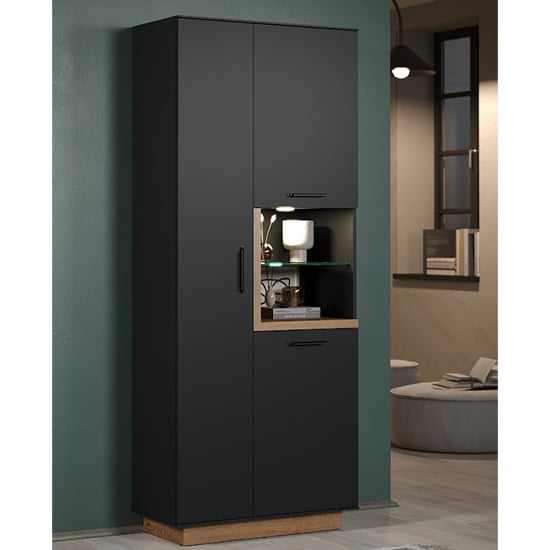 Product photograph of Selia Display Cabinet Tall In Anthracite And Evoke Oak With Led from Furniture in Fashion