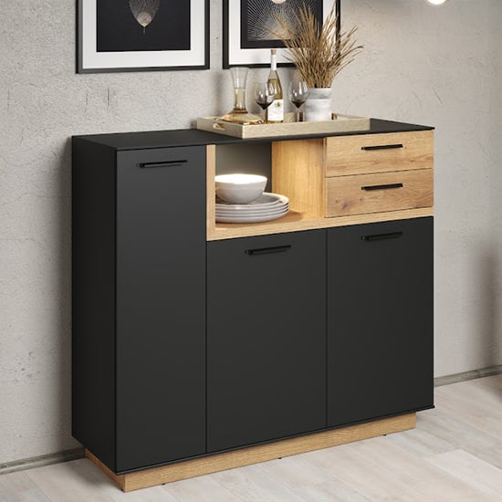 Product photograph of Selia Highboard In Anthracite And Evoke Oak With Led from Furniture in Fashion
