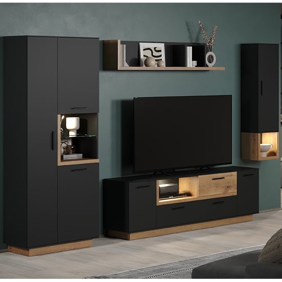 Product photograph of Selia Living Room Furniture Set In Anthracite Evoke Oak With Led from Furniture in Fashion