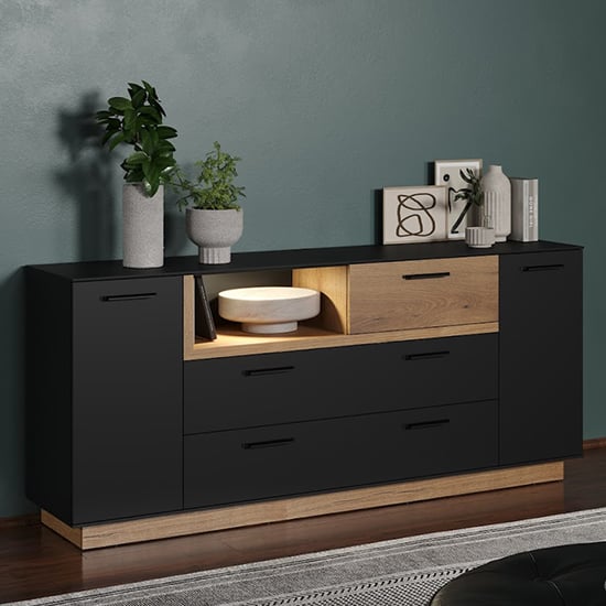 Product photograph of Selia Sideboard In Anthracite And Evoke Oak With Led from Furniture in Fashion