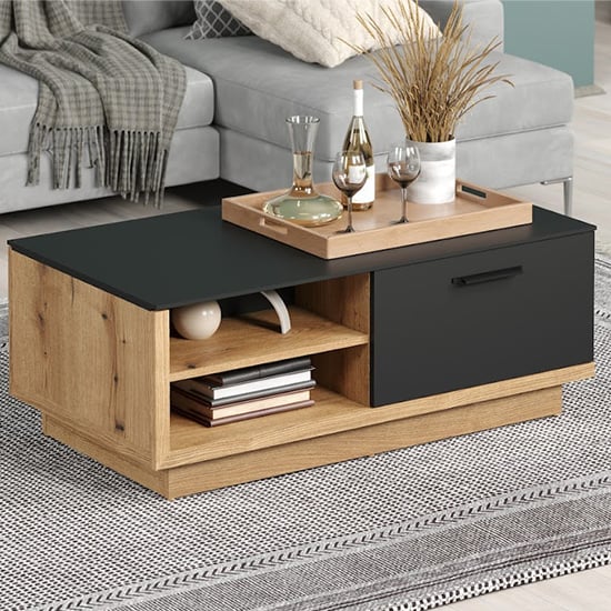 Product photograph of Selia Wooden Coffee Table 2 Doors In Anthracite And Evoke Oak from Furniture in Fashion