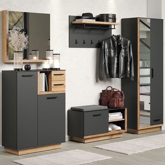 Product photograph of Selia Hallway Furniutre Set In Anthracite And Evoke Oak from Furniture in Fashion
