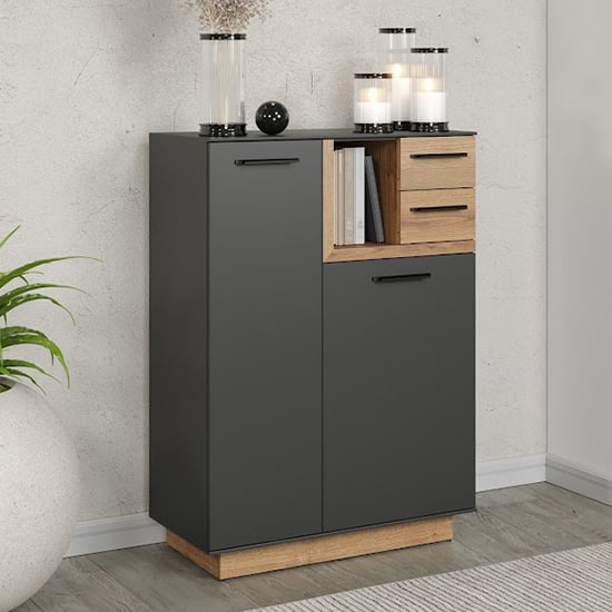 Product photograph of Selia Wooden Hallway Storage Cabinet In Anthracite And Evoke Oak from Furniture in Fashion