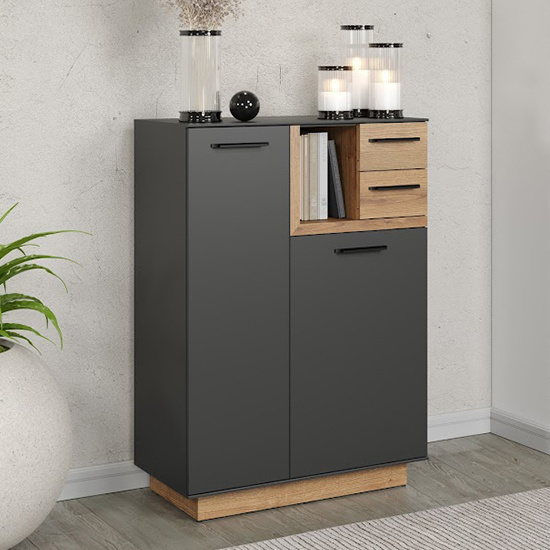 Photo of Selia wooden hallway storage cabinet in anthracite and evoke oak