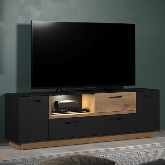 Photo of Selia wooden tv stand in anthracite and evoke oak with led