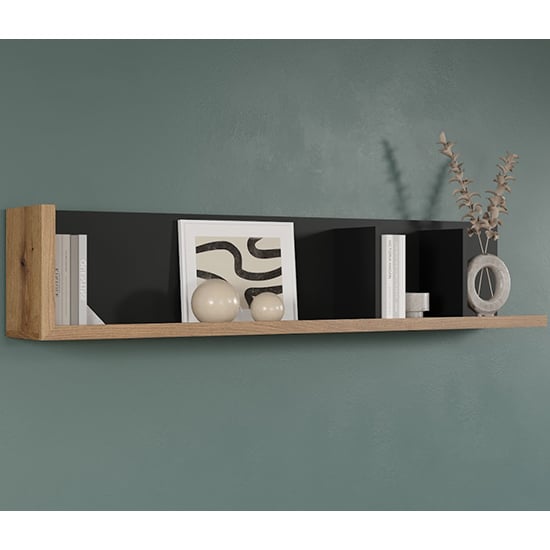 Product photograph of Selia Wooden Wall Shelf In Anthracite And Evoke Oak from Furniture in Fashion
