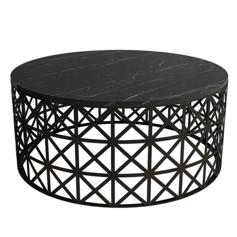 Selin Round Black Marble Effect Coffee Table with Metal Base
