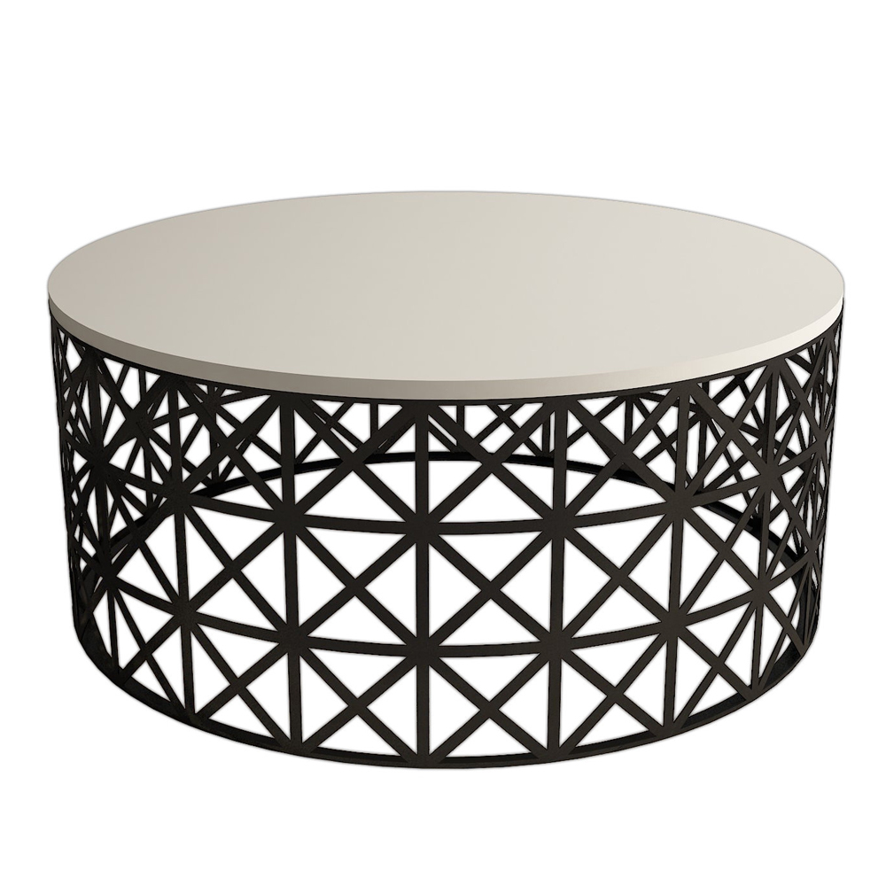 Selin Round Cream Wooden Coffee Table with Black Metal Base
