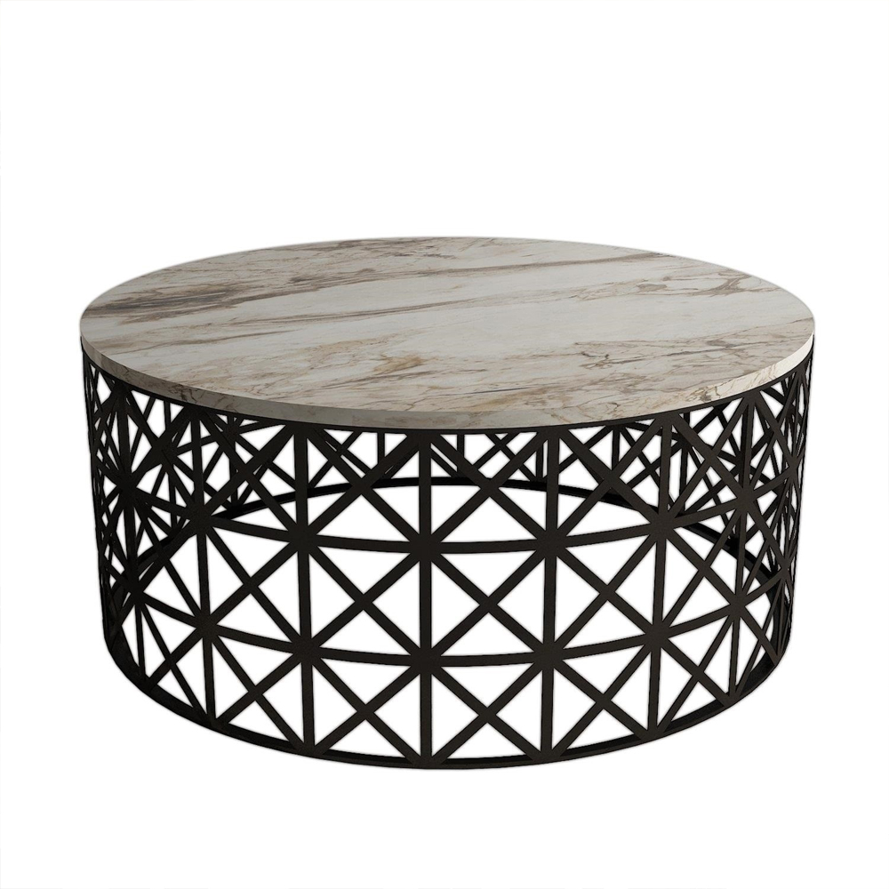 Selin Round White Marble Effect Coffee Table with Metal Base