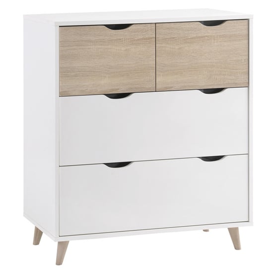 Photo of Selkirk wooden chest of 4 drawers in matt white and oak