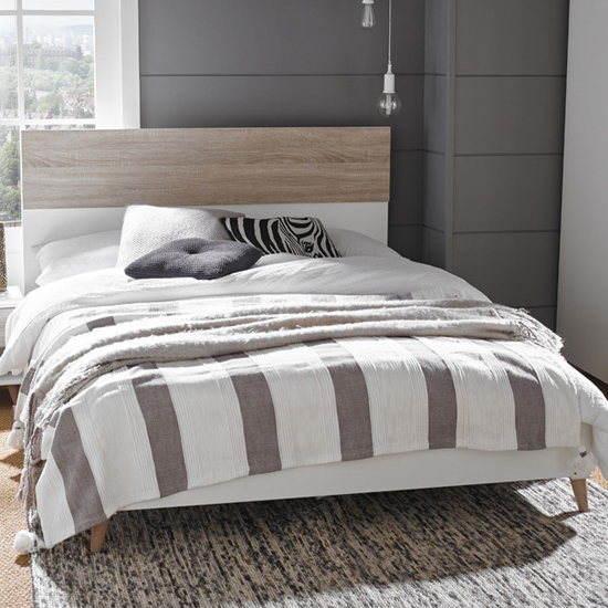 Read more about Selkirk wooden double bed in matt white and oak