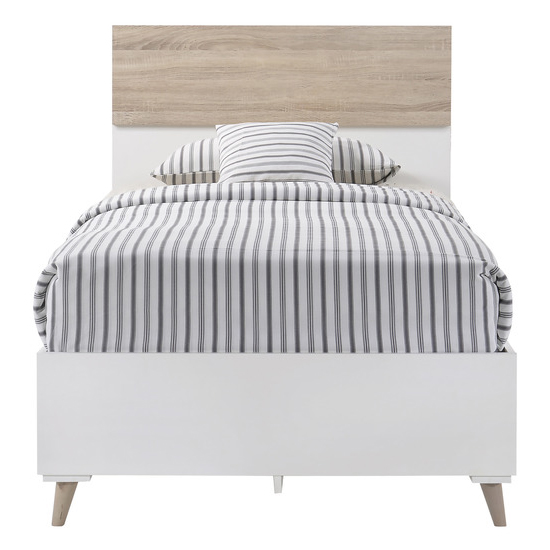 Read more about Selkirk wooden single bed in matt white and oak