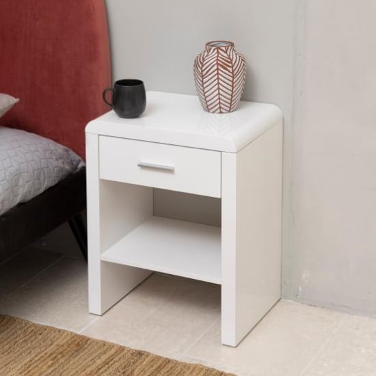 Read more about Sellersville high gloss 1 drawer bedside cabinet in white