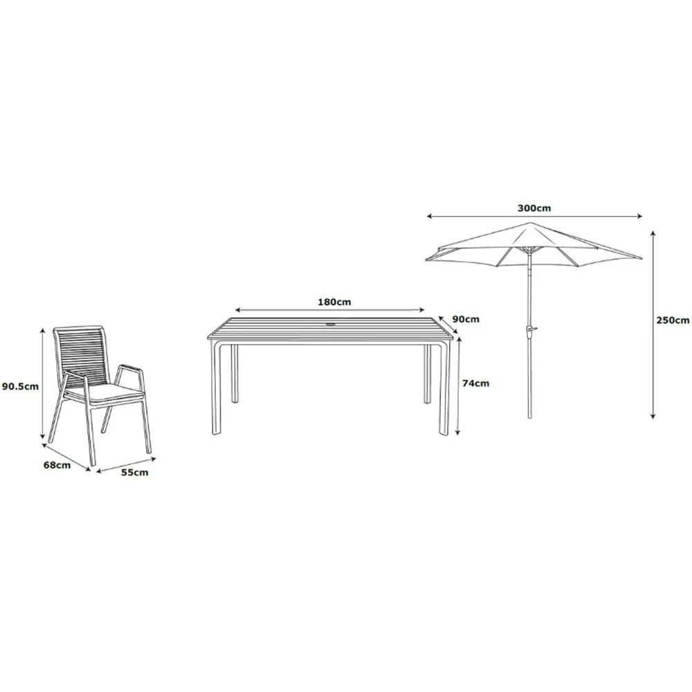Selma Aluminium Garden 6 Seater Dining Set with Parasol in Birch Effect