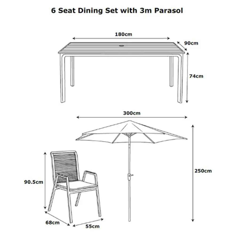 Selma Aluminium Garden 6 Seater Dining Set with Parasol in Grey and Oak