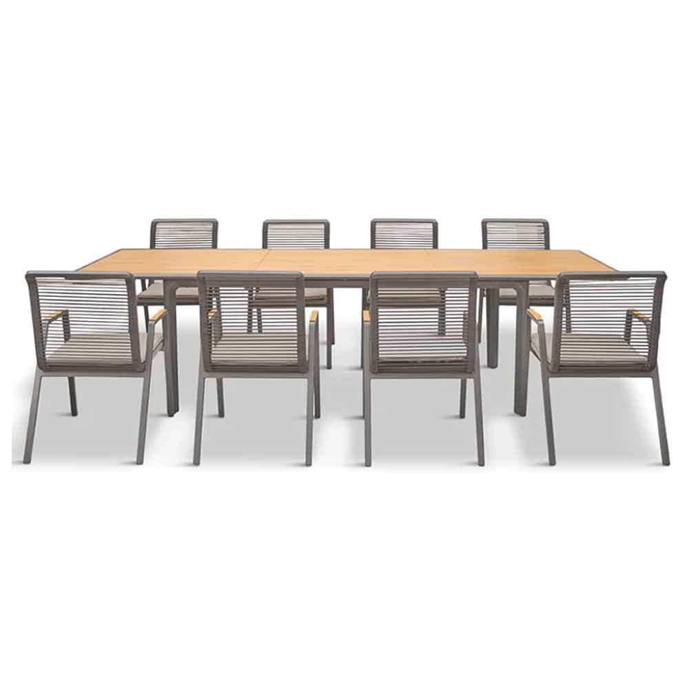 Selma Aluminium Garden 8 Seater Dining Set in Grey and Oak