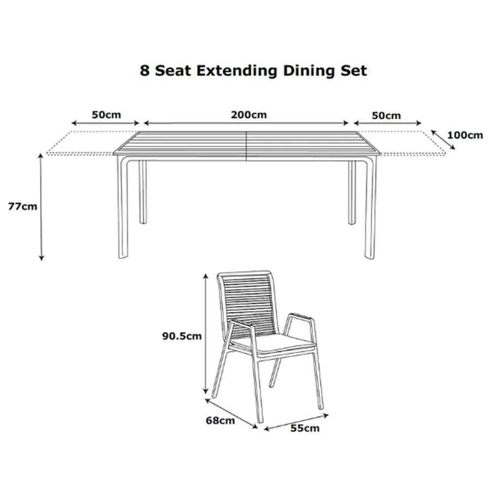 Selma Aluminium Garden 8 Seater Dining Set in Grey and Oak
