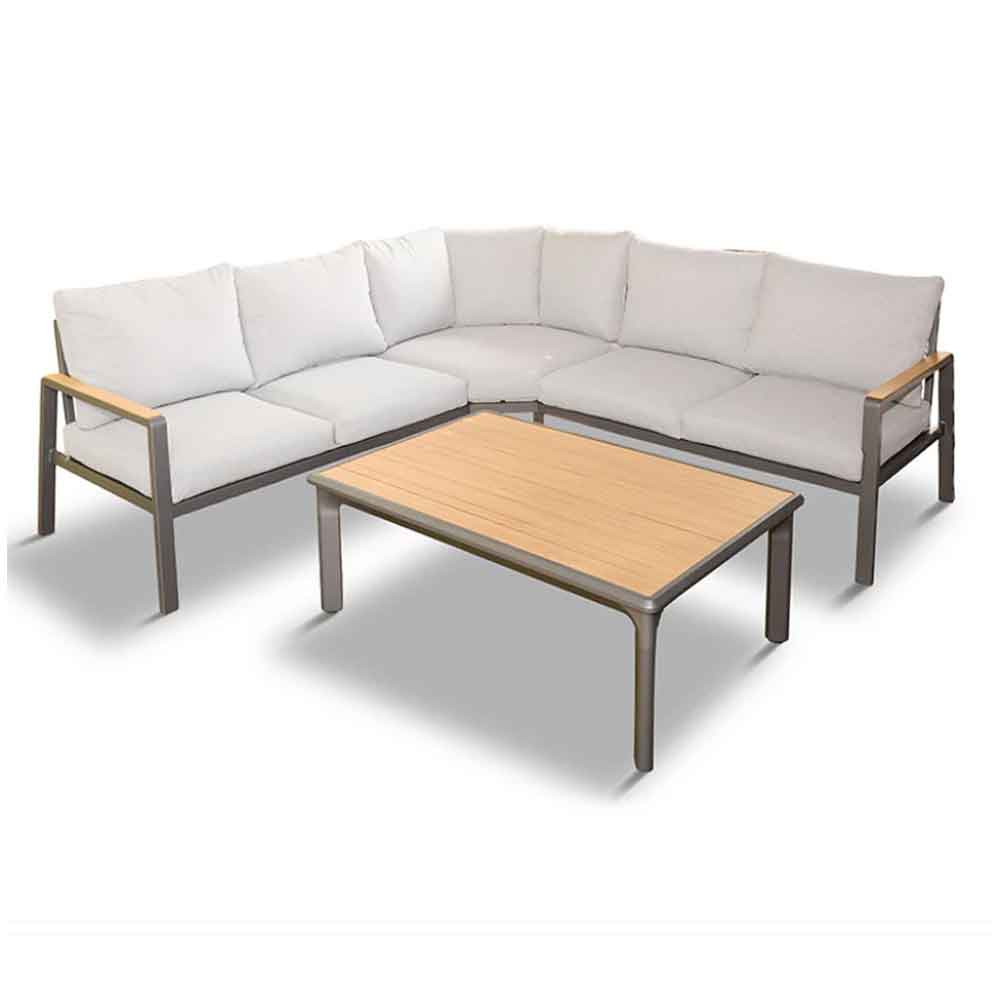 Selma Aluminium Garden Modular Lounge Set in Grey and Oak