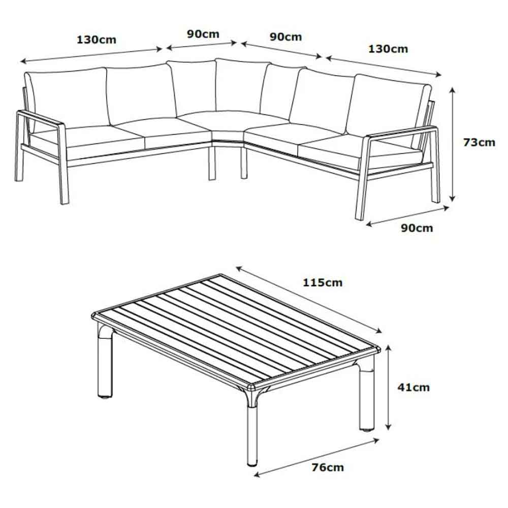 Selma Aluminium Garden Modular Lounge Set in Grey and Oak