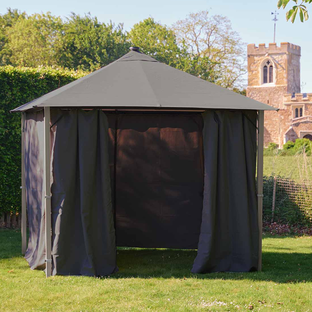 Selma Fabric Gazebo 3m x 3m with Solar Lights in Anthracite