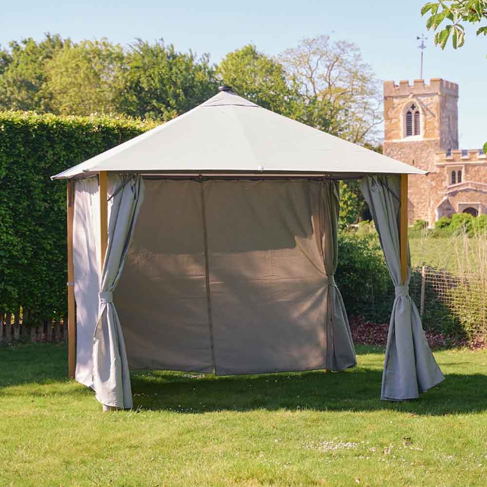 Selma Fabric Gazebo 3m x 3m with Solar Lights in Grey