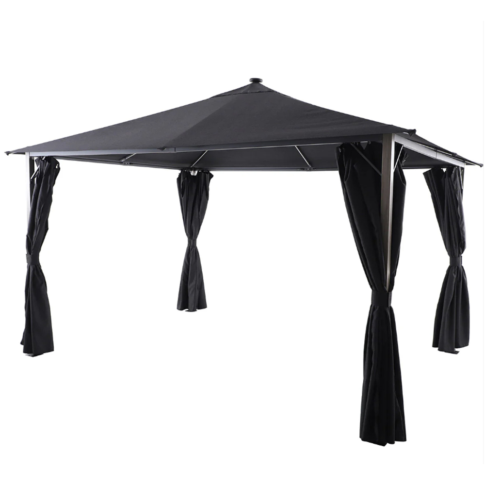 Selma Fabric Gazebo 4m x 3m with Solar Lights in Grey and Birch